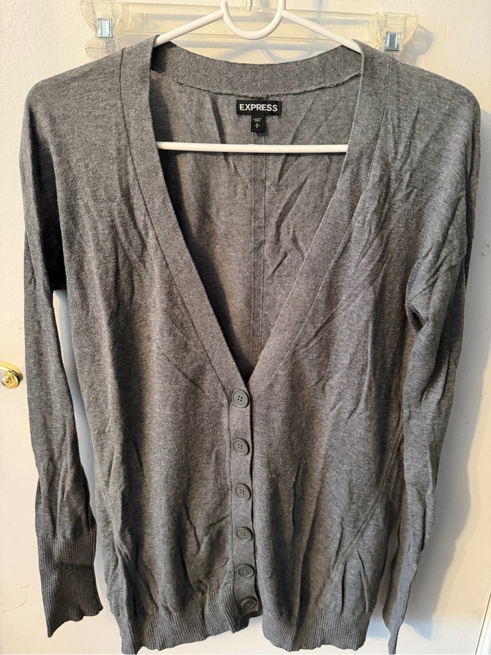 Express Women's Charcoal Gray V-Neck Button Cardigan